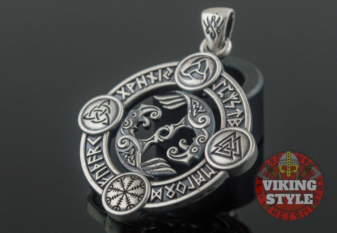 Huginn & Muninn Pendant - Norse Symbols, 925 Silver