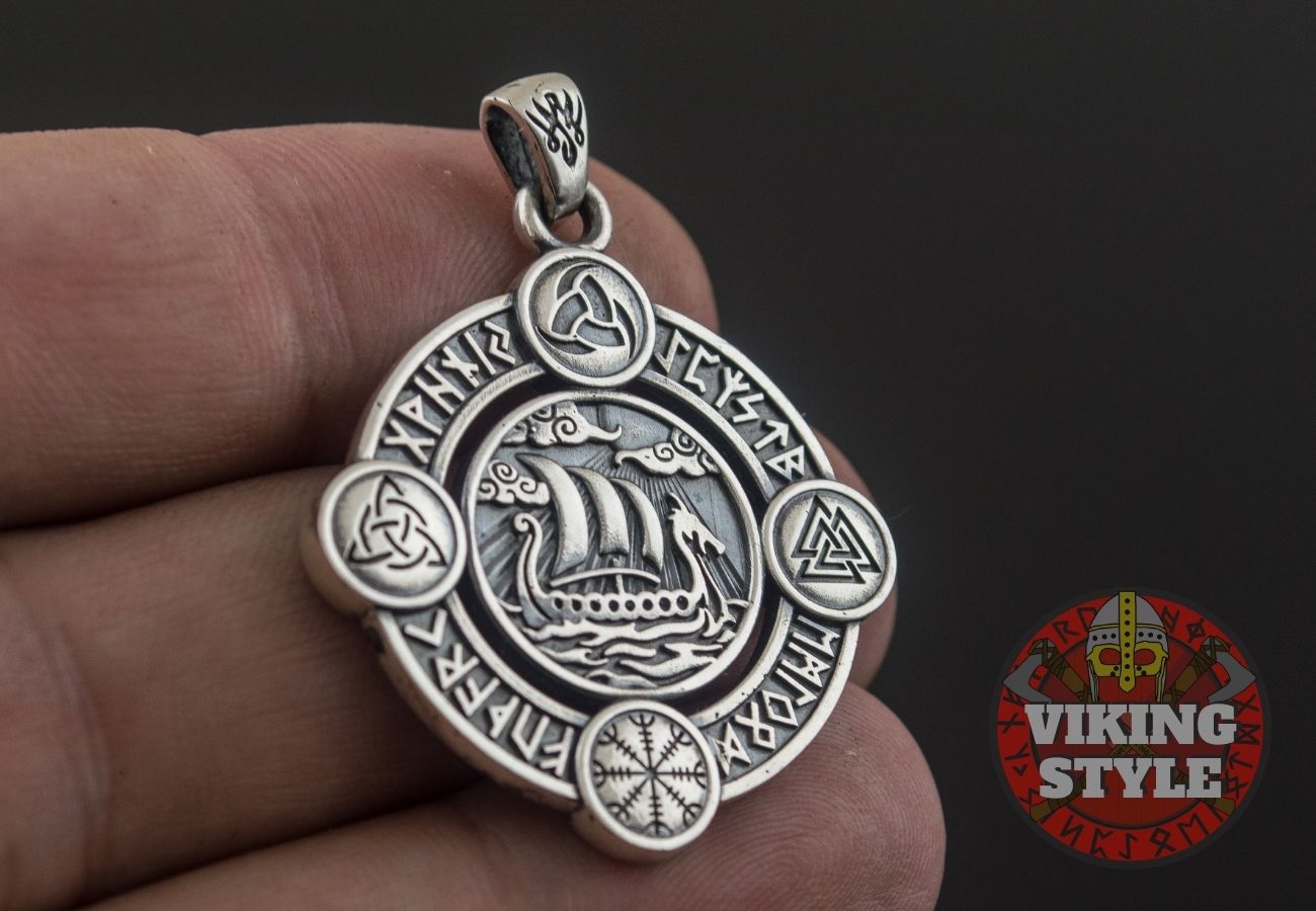 Viking Ship Pendant VI - Drakkar, 925 Silver