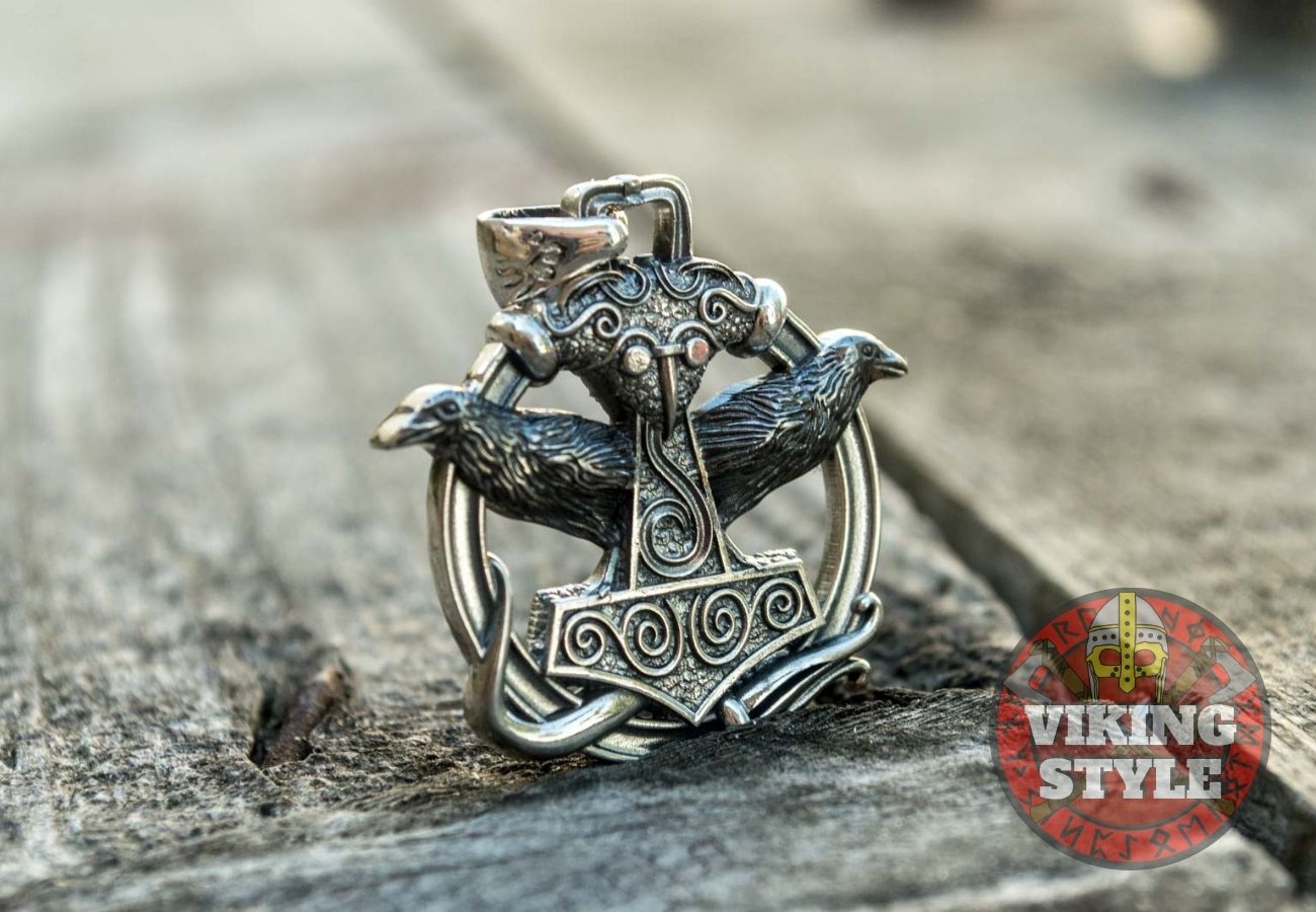 Mjölnir Pendant - Huginn & Muninn, 925 Silver