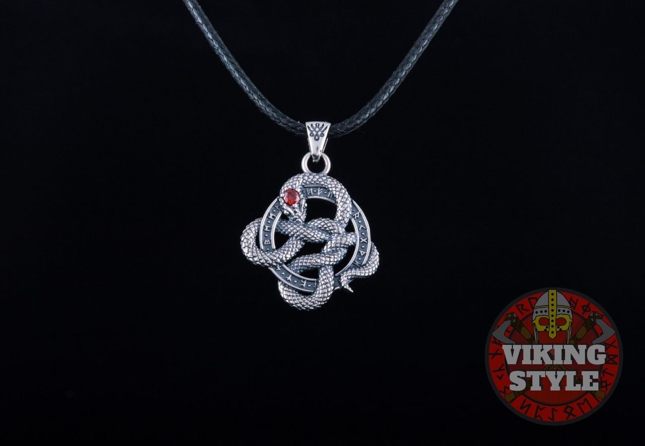 Jörmungandr Pendant - Red Zirconia, 925 Silver