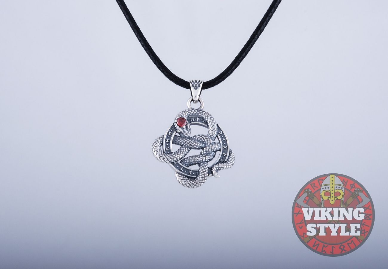 Jörmungandr Pendant - Red Zirconia, 925 Silver