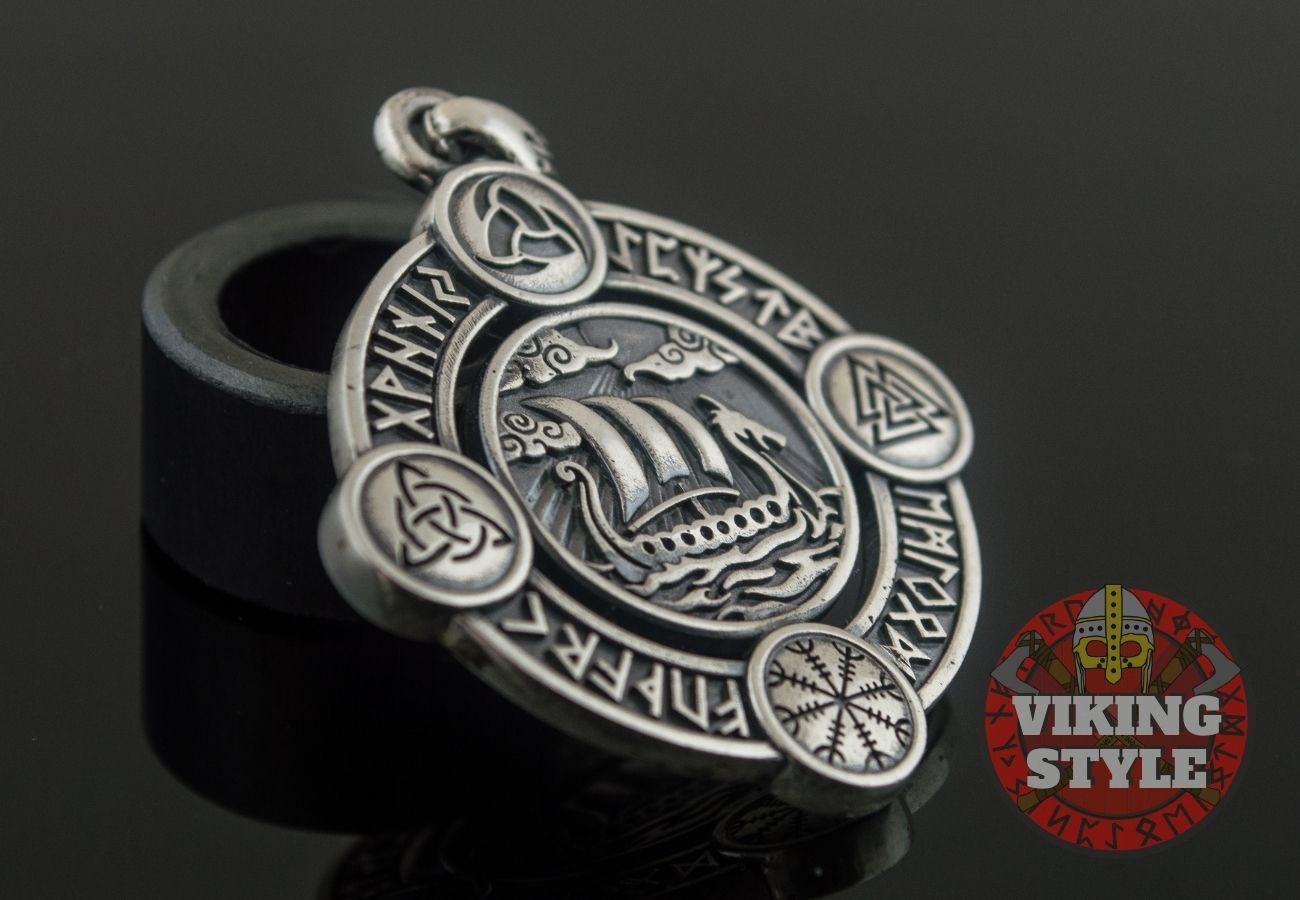 Viking Ship Pendant VI - Drakkar, 925 Silver