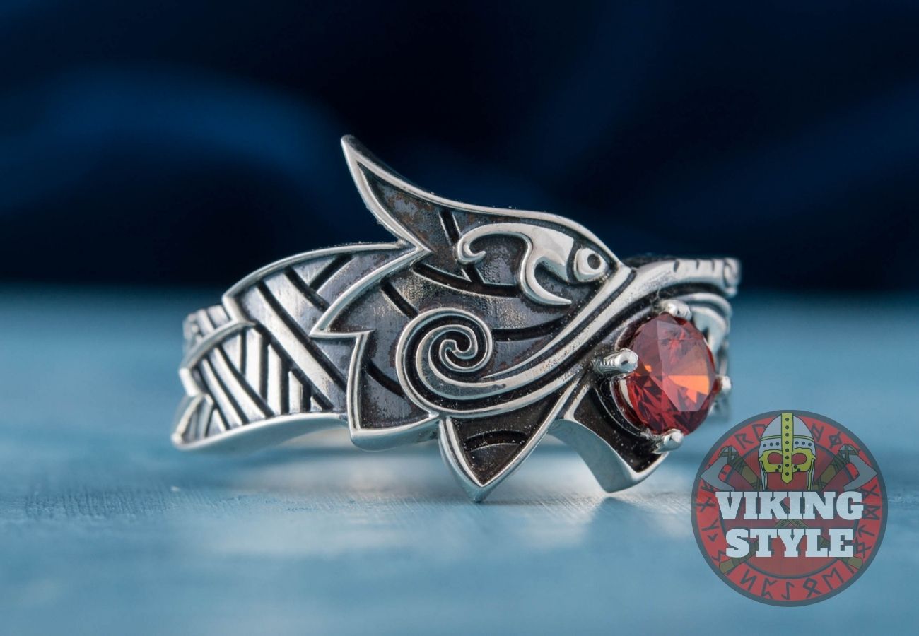Fenrir Ring - Red Gemstone, 925 Silver