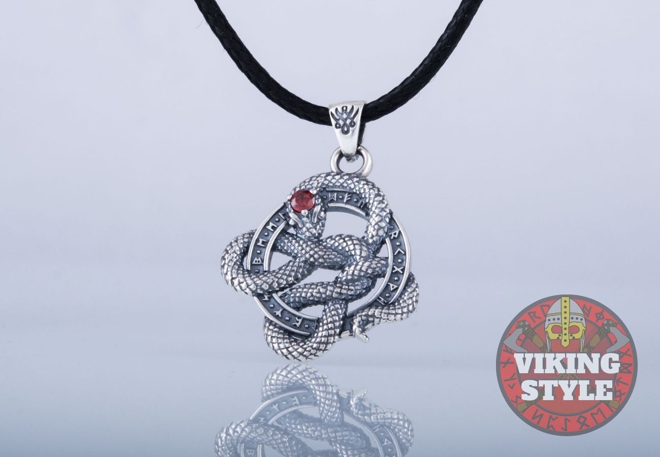 Jörmungandr Pendant - Red Zirconia, 925 Silver