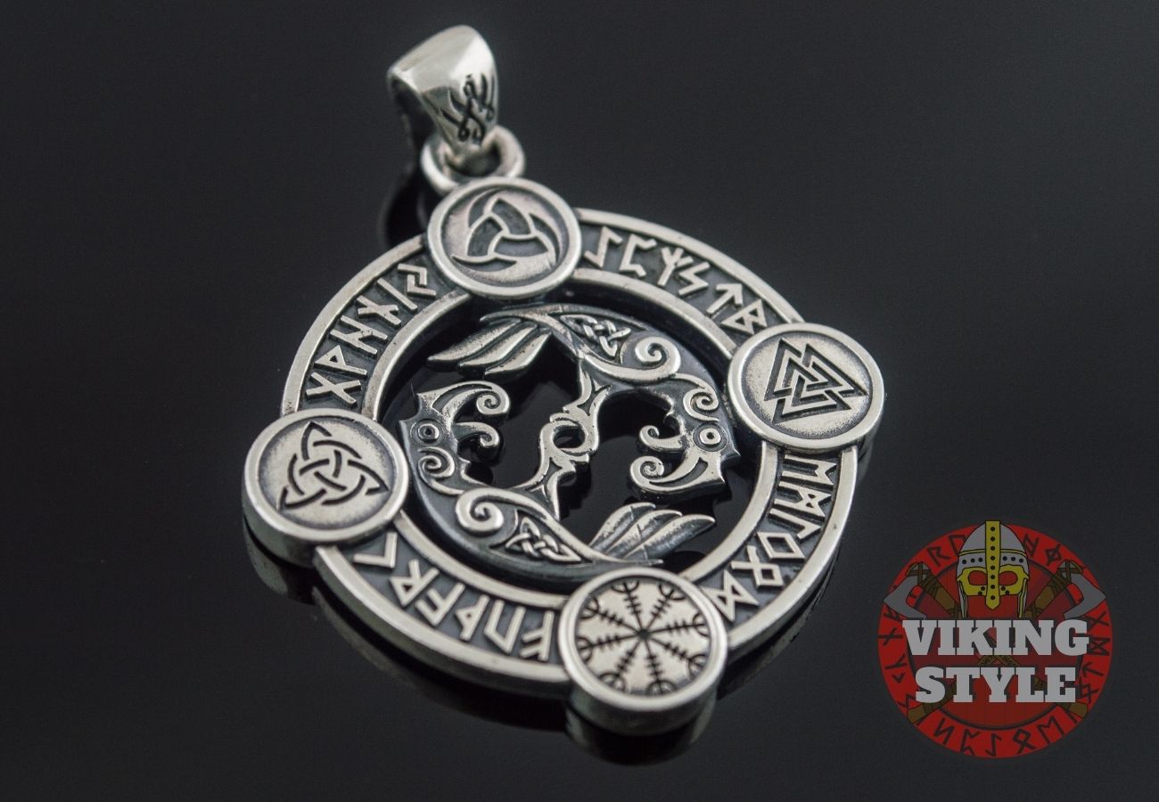 Huginn & Muninn Pendant - Norse Symbols, 925 Silver
