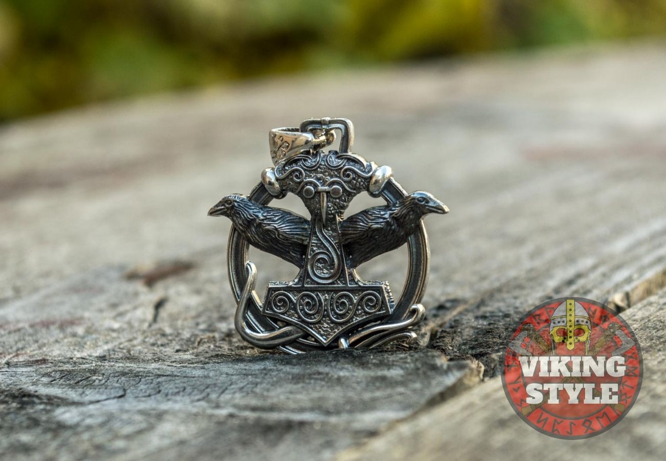 Mjölnir Pendant - Huginn & Muninn, 925 Silver