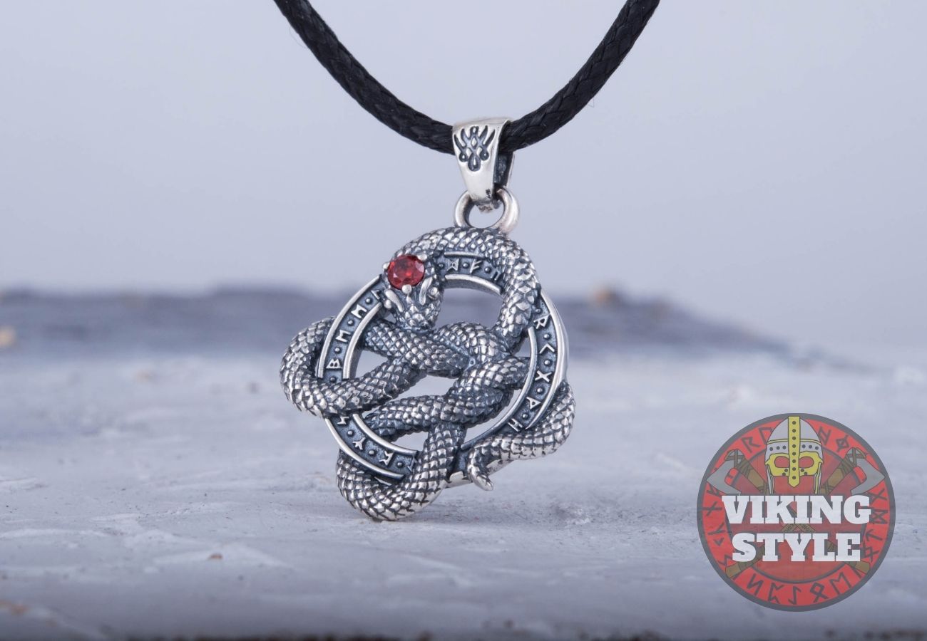 Jörmungandr Pendant - Red Zirconia, 925 Silver