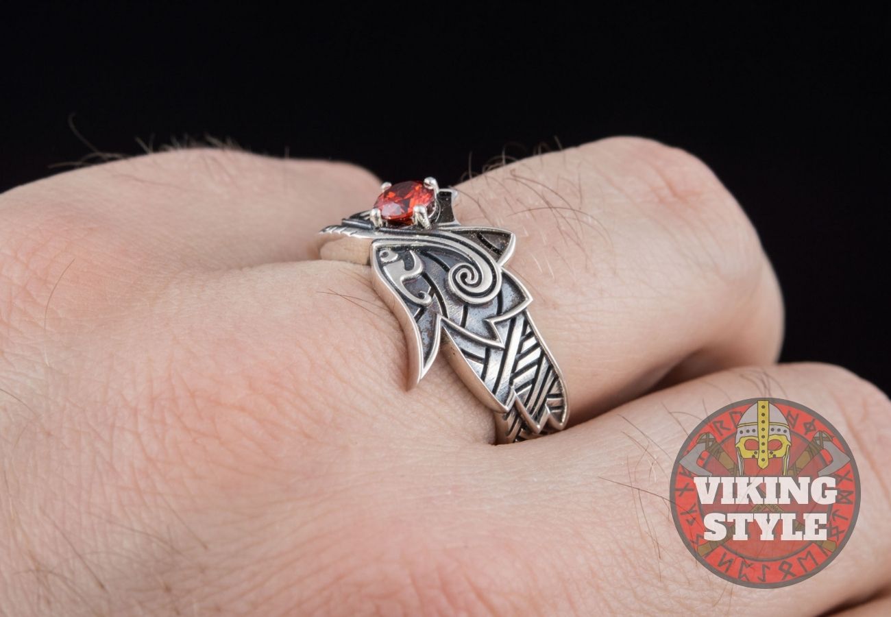 Fenrir Ring - Red Gemstone, 925 Silver