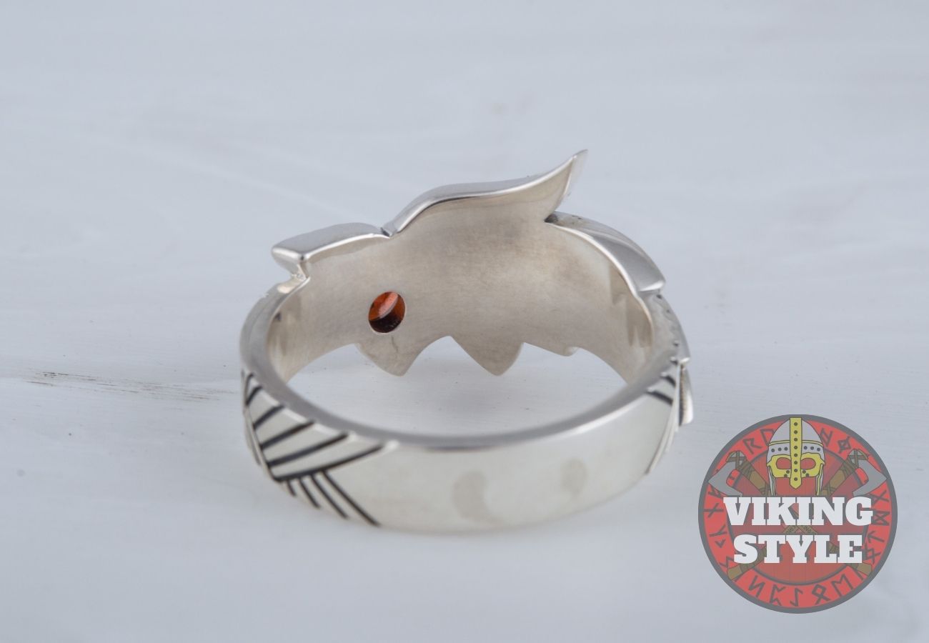 Fenrir Ring - Red Gemstone, 925 Silver