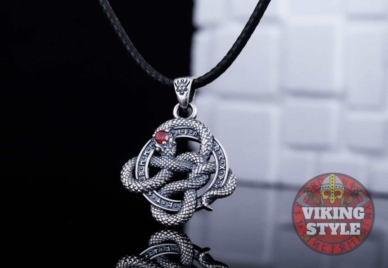 Jörmungandr Pendant - Red Zirconia, 925 Silver