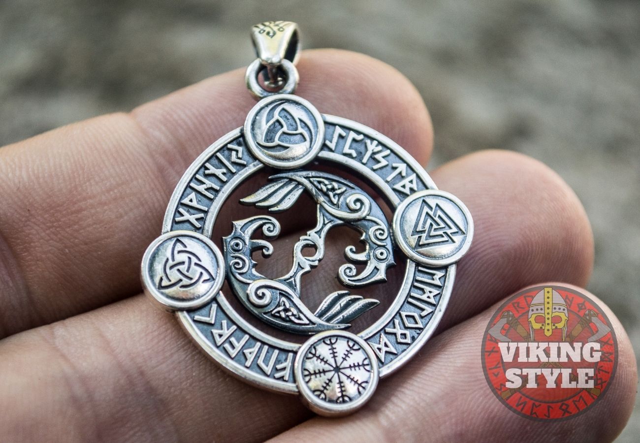 Huginn & Muninn Pendant - Norse Symbols, 925 Silver