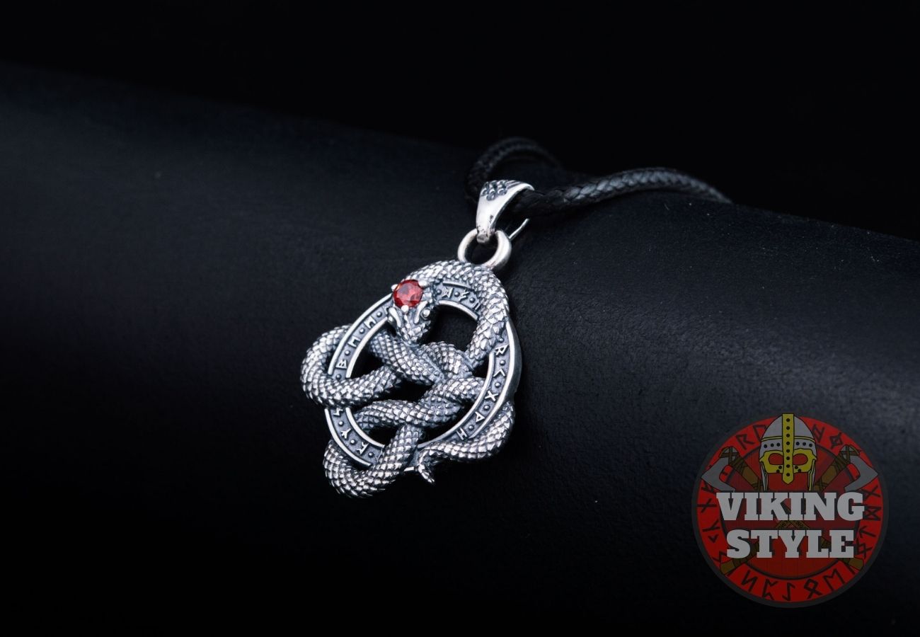 Jörmungandr Pendant - Red Zirconia, 925 Silver