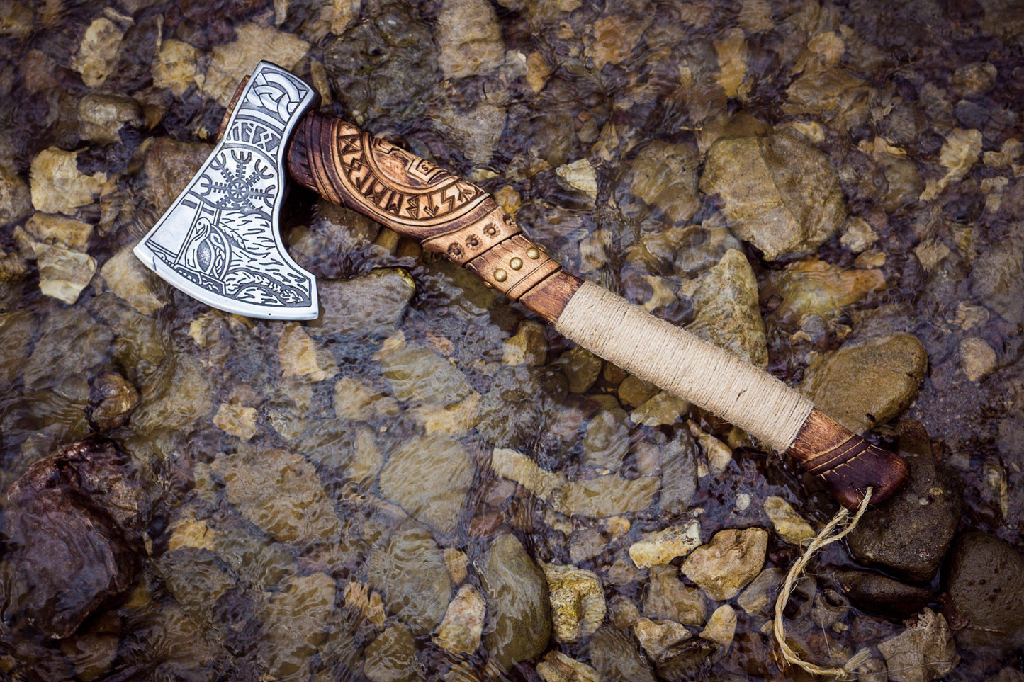 Handmade Viking Axe - Odin + Helm of Awe