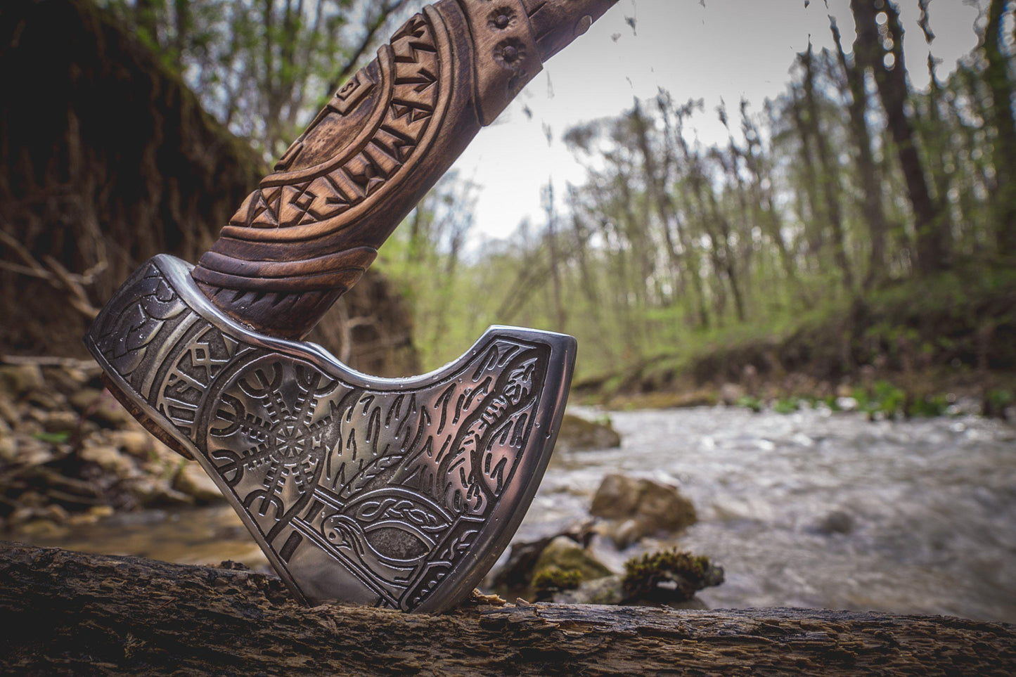Handmade Viking Axe - Odin + Helm of Awe