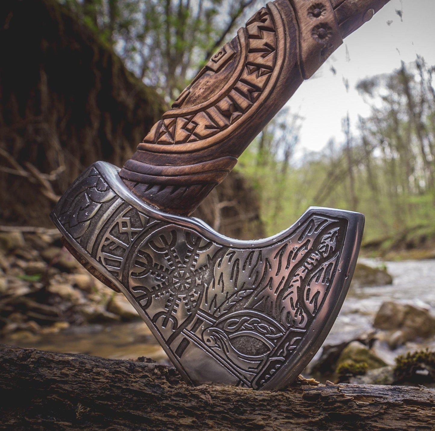 Handmade Viking Axe - Odin + Helm of Awe
