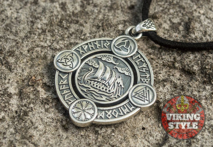 Viking Ship Pendant VI - Drakkar, 925 Silver