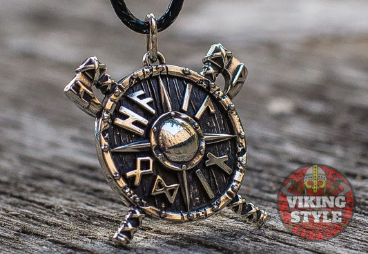 Viking Shield & Axe Pendant - Small, 925 Silver