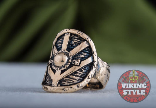 Viking Shield Ring - Fehu, Bronze