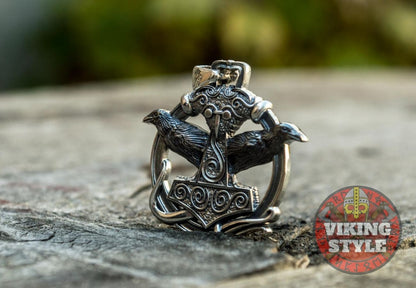Mjölnir Pendant - Huginn & Muninn, 925 Silver