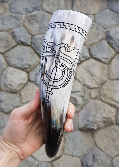 Norse Serpent Drinking Horn
