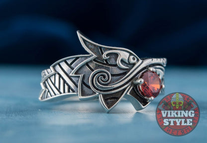 Fenrir Ring - Red Gemstone, 925 Silver