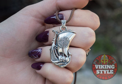 Viking Ship Pendant - Drakkar, 925 Silver
