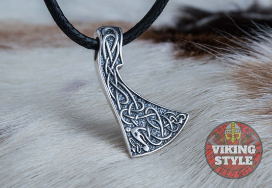 Viking Axe Head Pendant - Jormungandr, 925 Silver