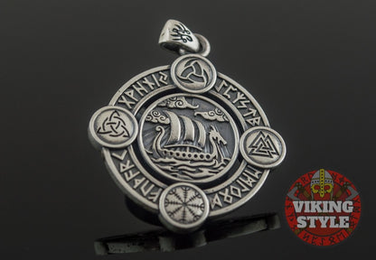 Viking Ship Pendant VI - Drakkar, 925 Silver