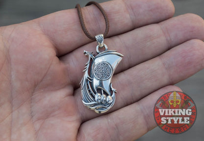 Viking Ship Pendant - Drakkar, 925 Silver