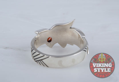 Fenrir Ring - Red Gemstone, 925 Silver