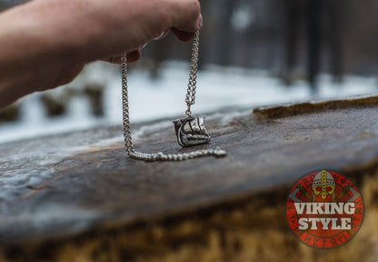 Viking Ship Pendant III - Drakkar, 925 Silver