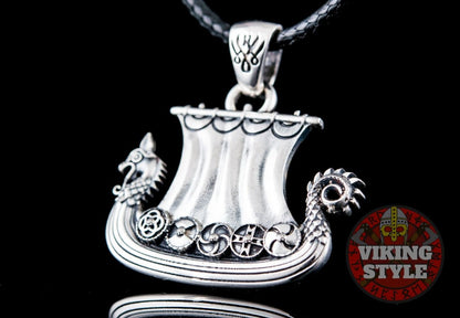 Viking Ship Pendant V - Drakkar, 925 Silver
