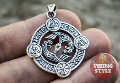 Huginn & Muninn Pendant - Norse Symbols, 925 Silver