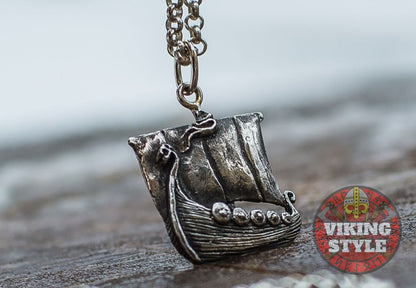 Viking Ship Pendant III - Drakkar, 925 Silver