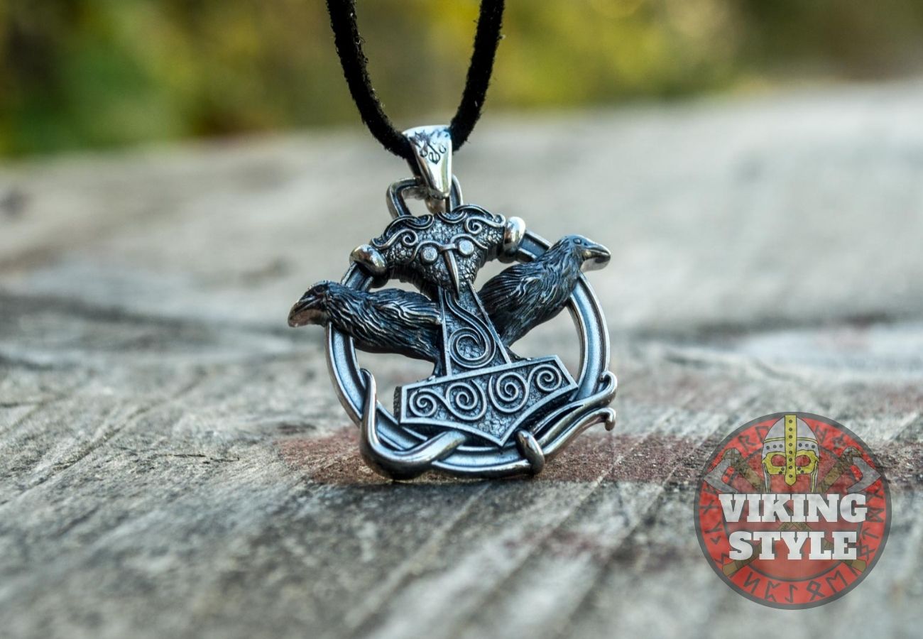 Mjölnir Pendant - Huginn & Muninn, 925 Silver