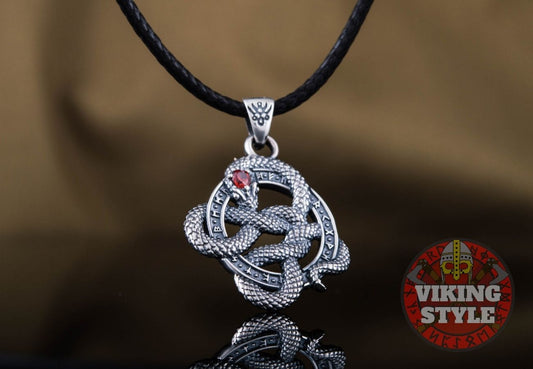 Jörmungandr Pendant - Red Zirconia, 925 Silver