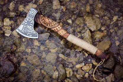 Handmade Viking Axe - Odin + Helm of Awe