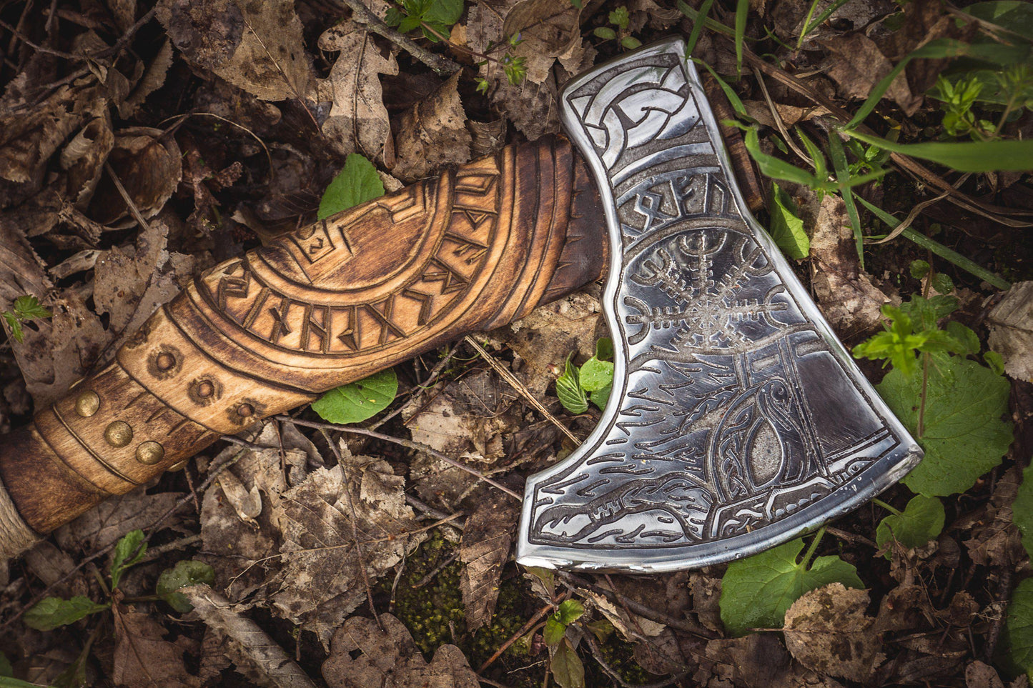 Handmade Viking Axe - Odin + Helm of Awe