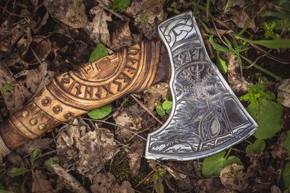 Handmade Viking Axe - Odin + Helm of Awe