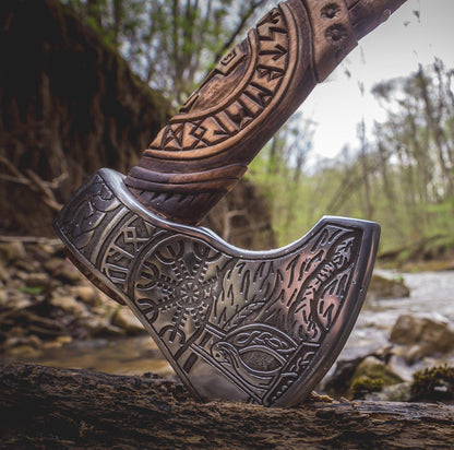 Handmade Viking Axe - Odin + Helm of Awe