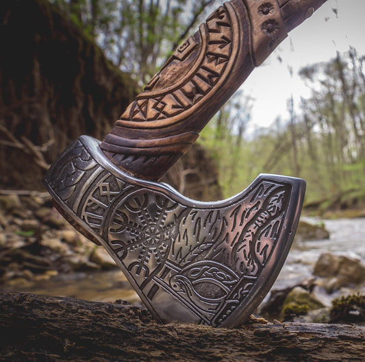 Handmade Viking Axe - Odin + Helm of Awe